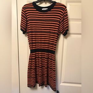 Zara Knit Black and Orange Striped Dress